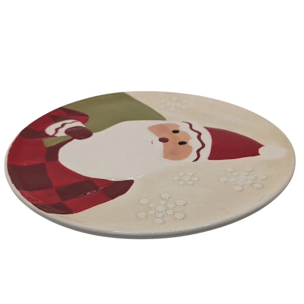 Vintage Hallmark Santa Claus Plate Toy Bag Cookie Plate Textured Red White Green